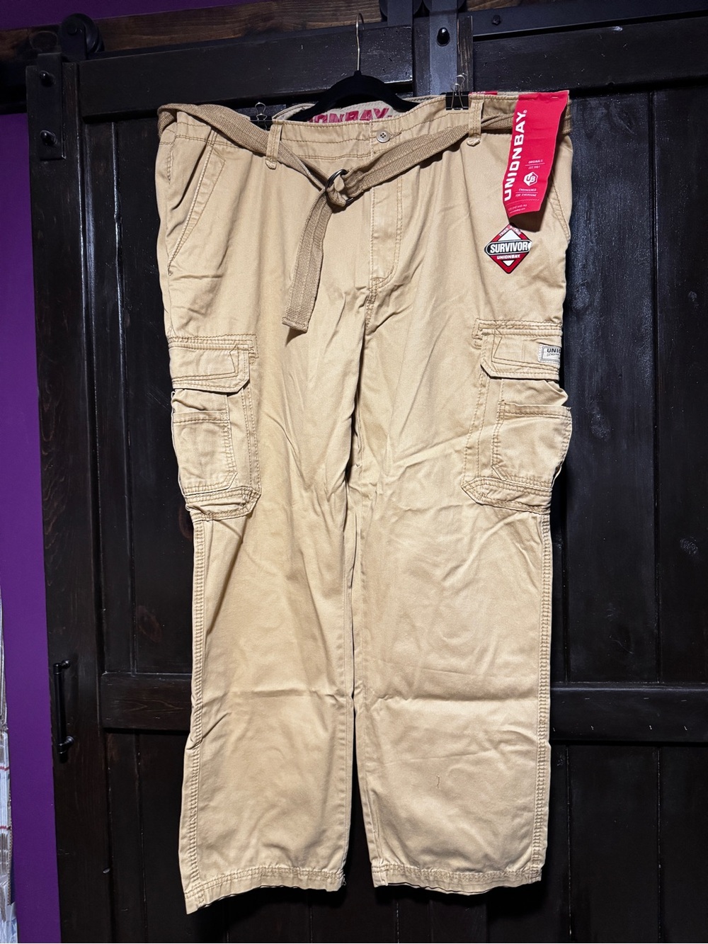 Men’s UNIONBAY Tan Cargo Pants with Web Belt